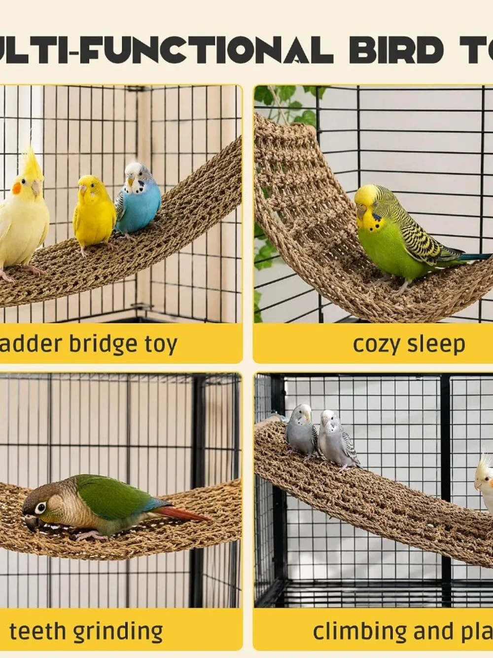 Seagrass Bird Climbing Net Hammock – Natural Hand-Woven Parrot Ladder Bridge